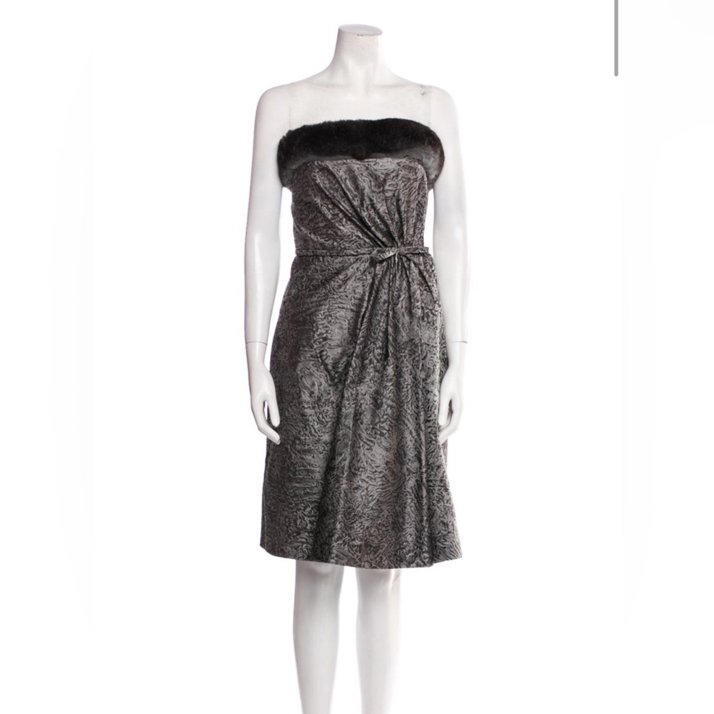 NEW Carolina Herrera Strapless Mini Dress Size 6 Trim 100% Chinchilla
